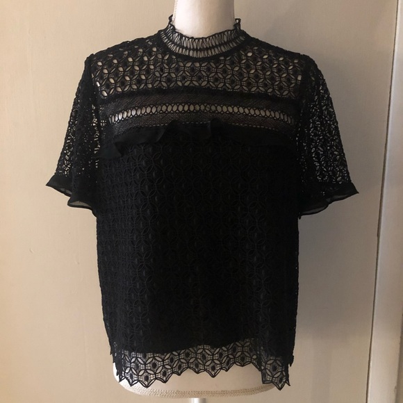 Zara Tops - Zara Eyelet Mock neck Blouse
